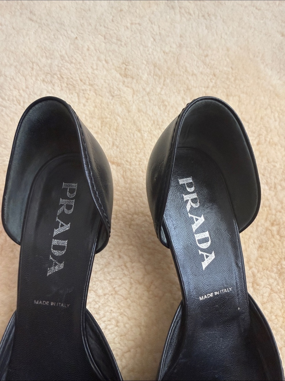 Vintage y2K rare Prada Black Leather Pointed-Toe Mule kitten Heels - Picture 4 of 4